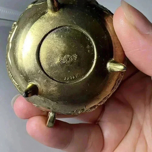 Vintage Gold Metal Incense Burner Japan Foo Dog Dragon 2” Mini Lidded Lid - Picture 5 of 8